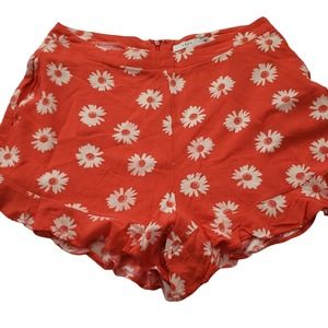 Lush Ruffle Hem Orange Floral Shorts M